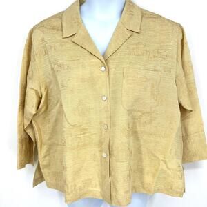 Chico's I Do I Do ¾ Sleeve Silk Button Up Blouse Jacket Gold Chico's Size 3